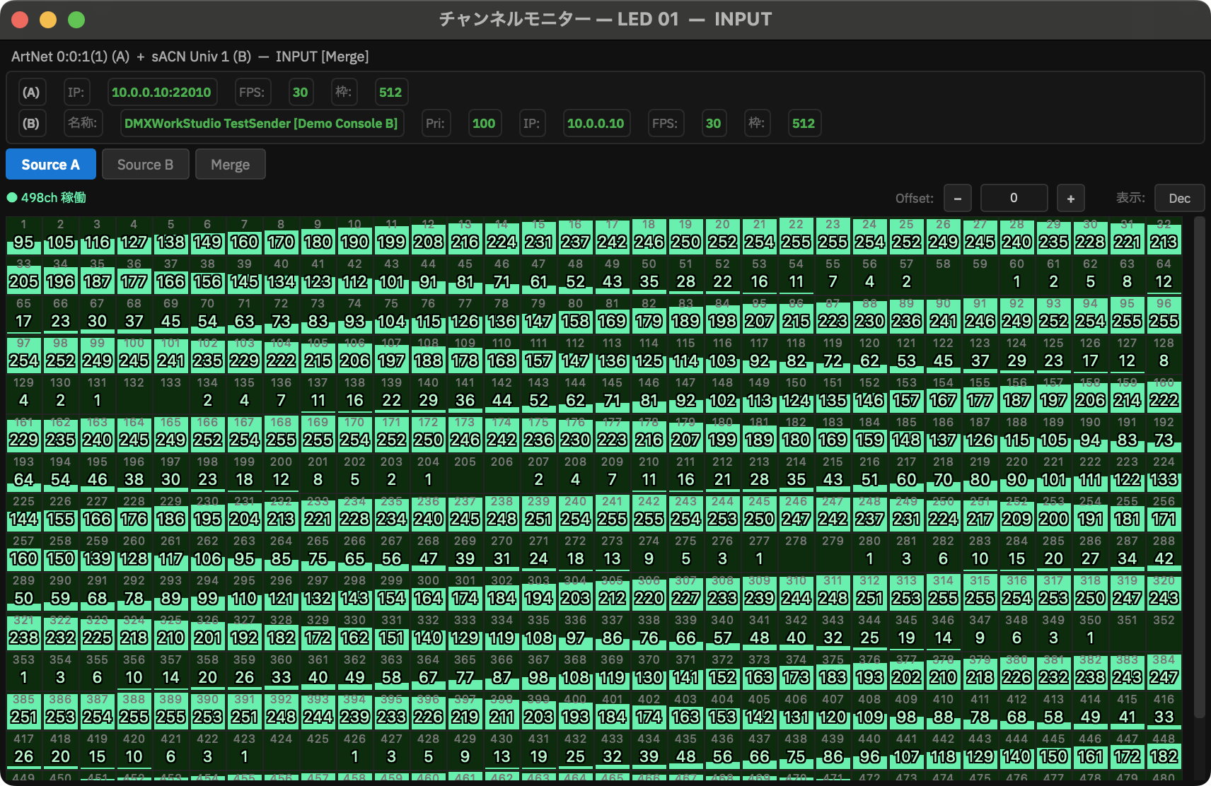 Source A のチャンネル値